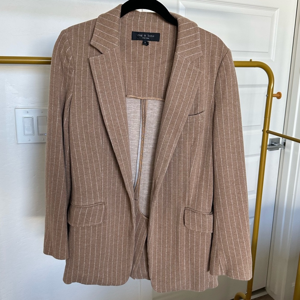 RAG AND BONE Ames Pinstripe Cotton Blazer in Camel Stripe
